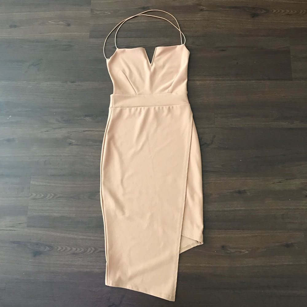 Nude Asymmetrical Midi dress